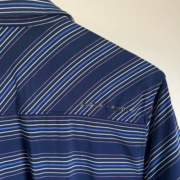 Under Armour Heat Gear High Stretch Striped Polo Shirt Navy Blue Men's Small - Picture 6 of 9